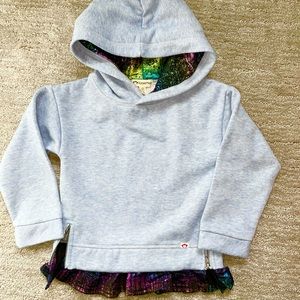 Appaman light gray sweatshirt with rainbow, sparkly bottom layer + hood